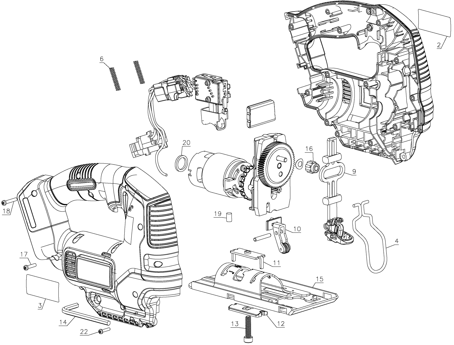 Default Diagram and Parts List for BDCJS20B Type 1 Black and Decker Jig Saw